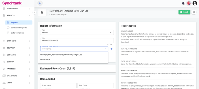 Data Templates Report - Reports Support Article