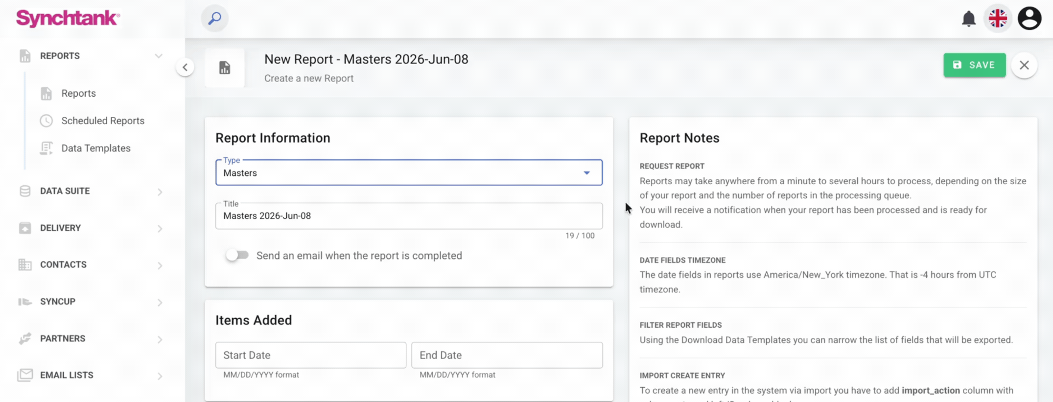 Report Options - Reports Support Article
