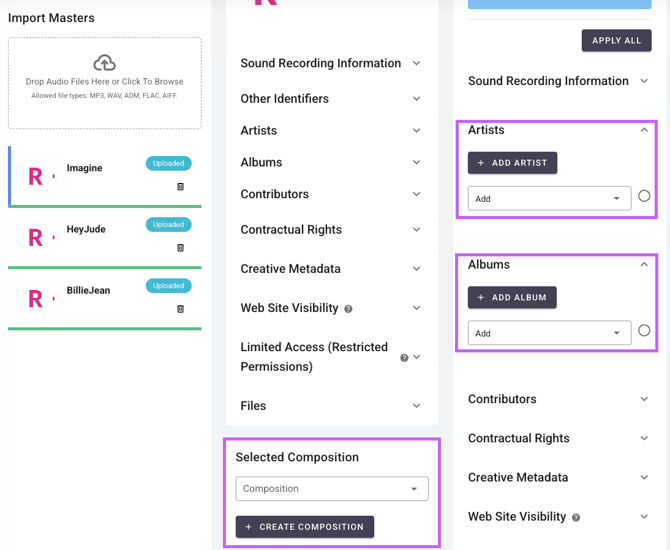 Album Upload - Import Masters